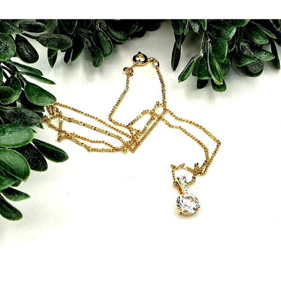 Vintage Gold-Tone Chain Necklace With Solitaire CZ Pendant by Swarovski - Picture 1 of 6